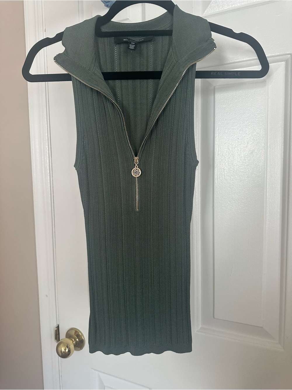 White House Black Market Ribbed Quarter-Zip Tank | Olive Green | XS